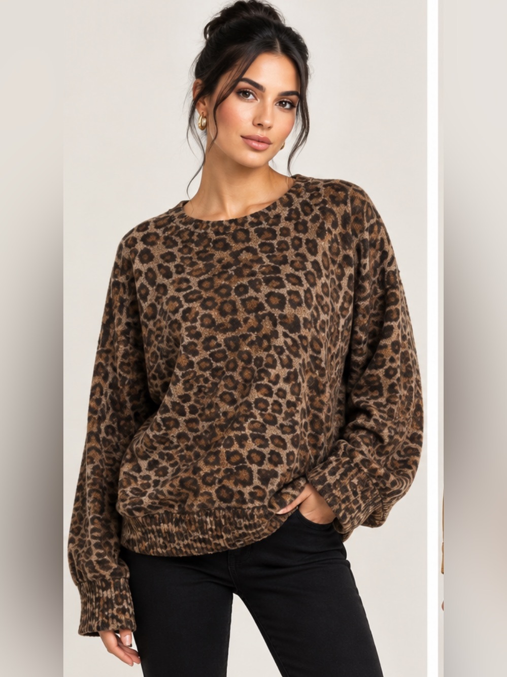 Cozy,Chunky,CottonOn Brown Leopard Print Women's Sweater NWOT
